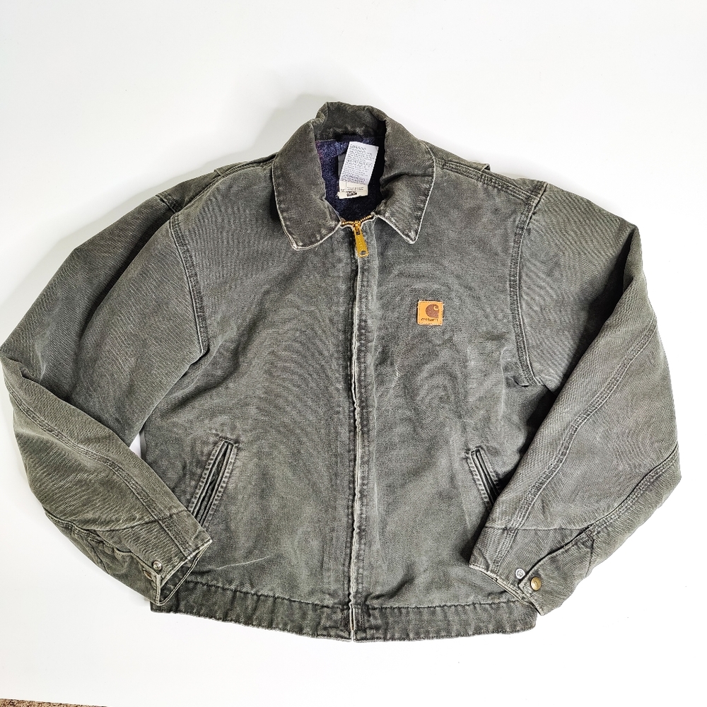 Carhartt Blanket Lined Canvas Duck Jacket Size Medium J146 MOS Green ‼️Read‼️
